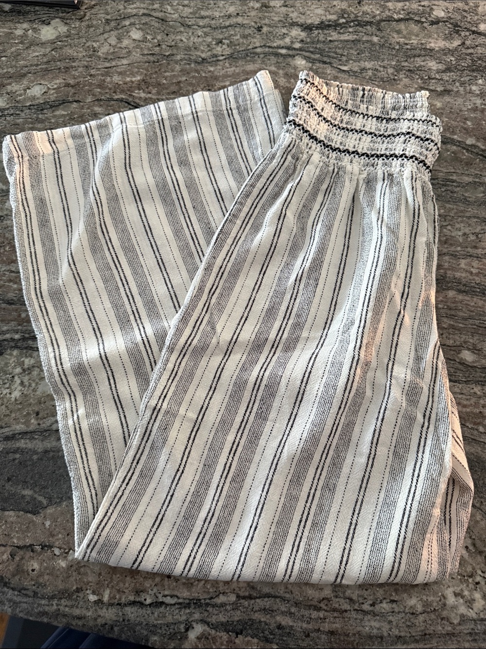 Rewash Cream and Black Striped Smocked Waist Maxi Pants